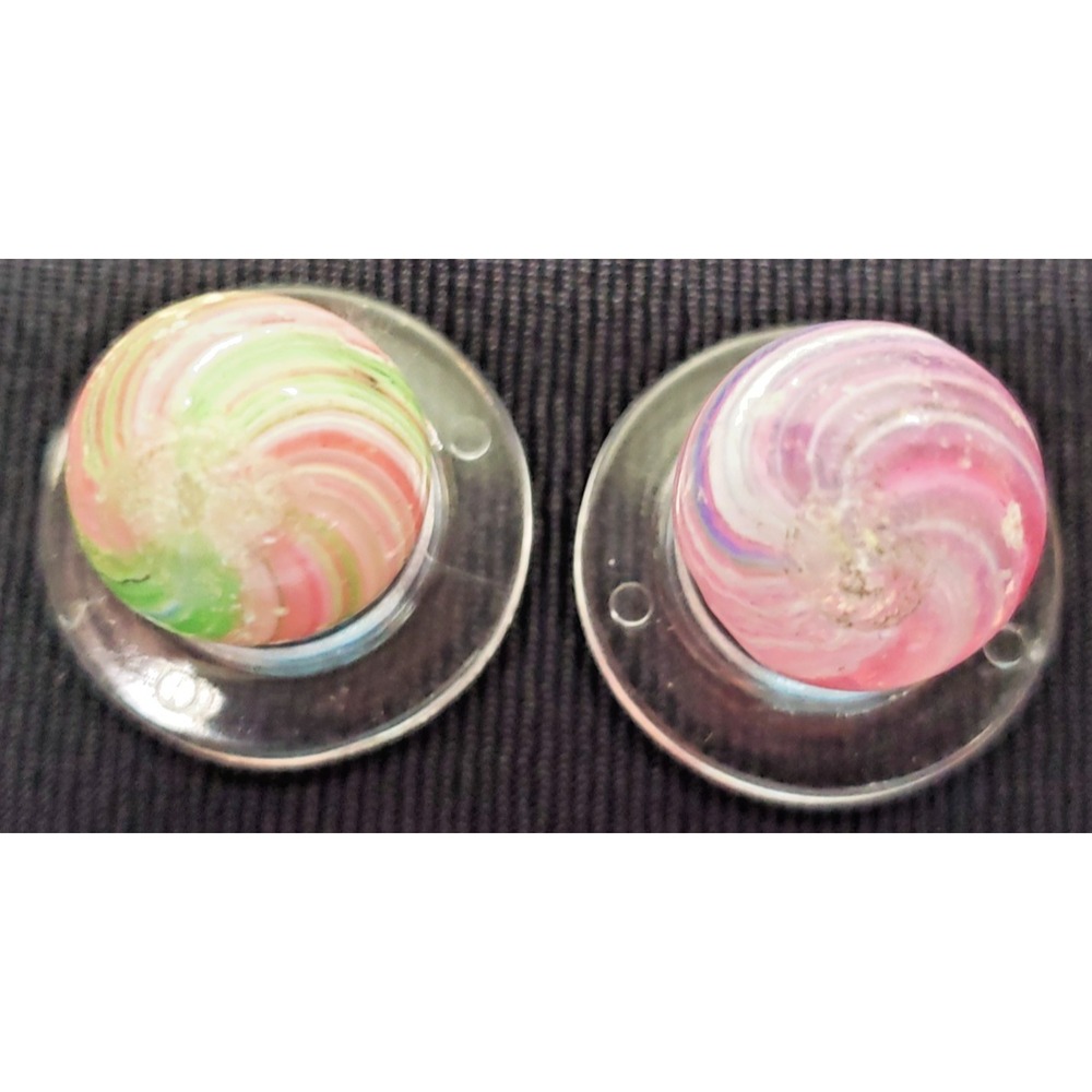 2 PEEWEE Onion Skin Pink And Blue, White, green Antique Marbles 1880's #206